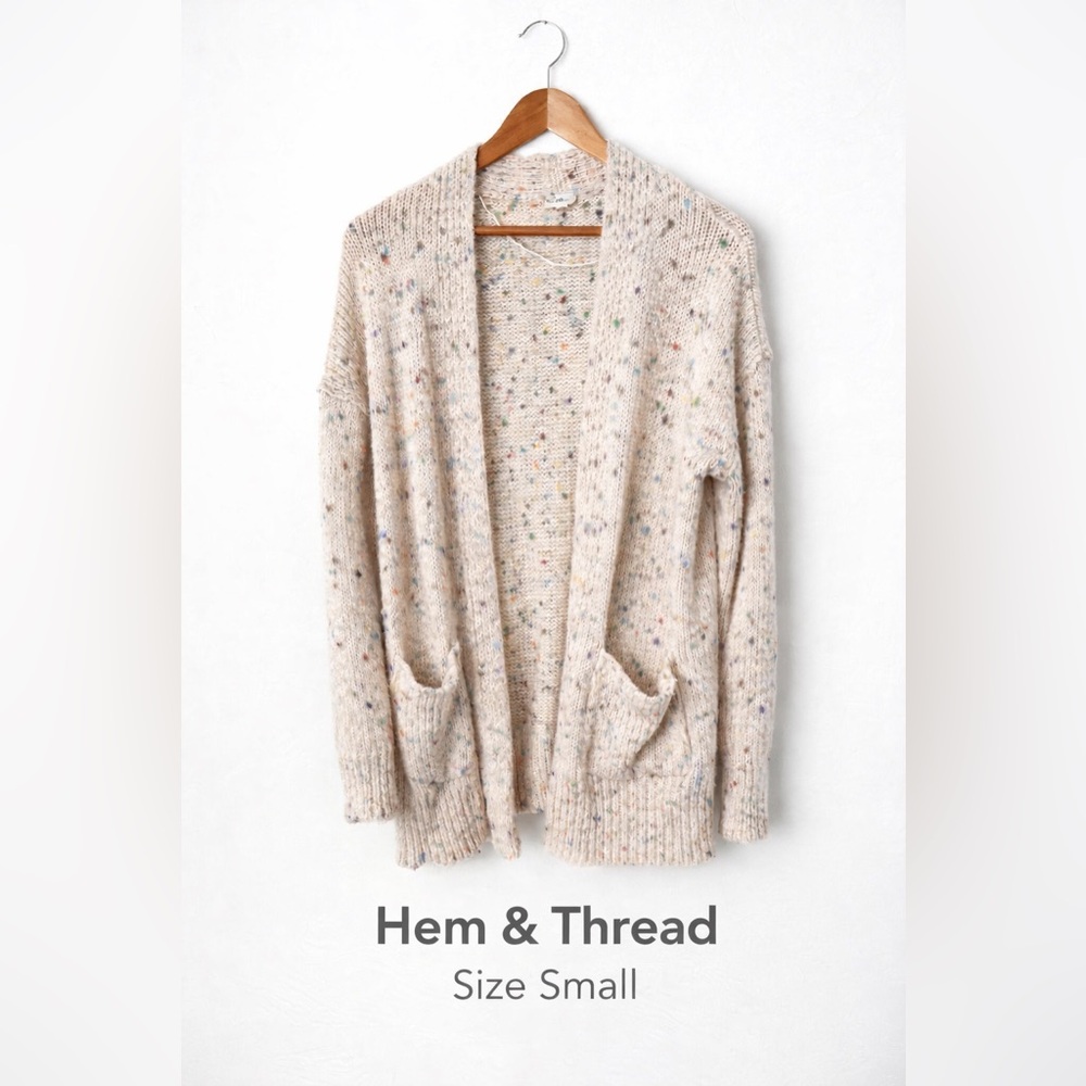 Hem & Thread Confetti Knit Open Cardigan Size Small Cozy Chunky Sweater